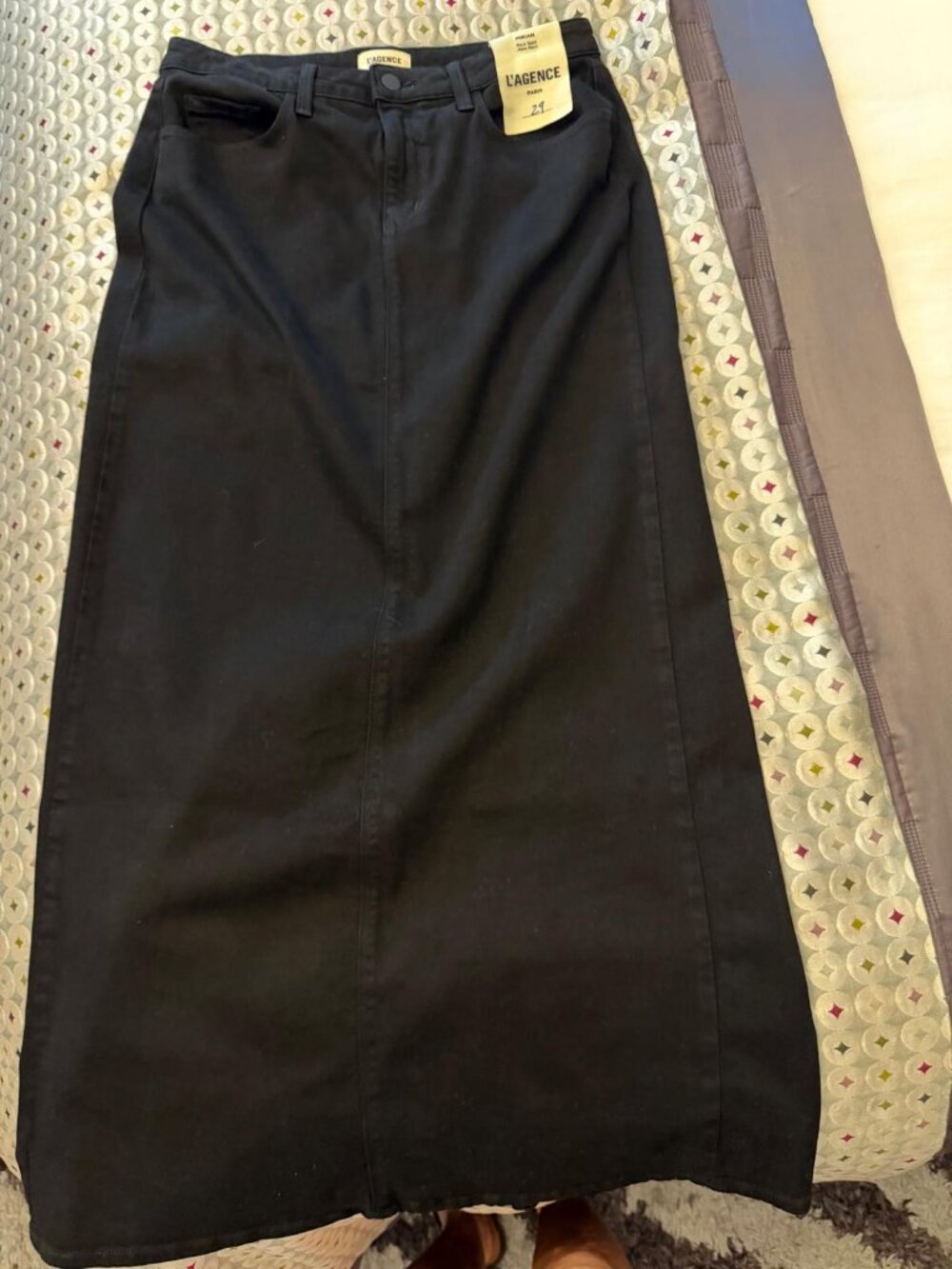 L'AGENCE Miriam Denim Maxi Skirt Saturated Black Size 29 NWT